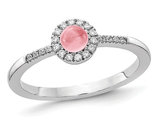 1/2 Carat (ctw) Pink Tourmaline Cabochon Ring in 14K White Gold with Diamonds